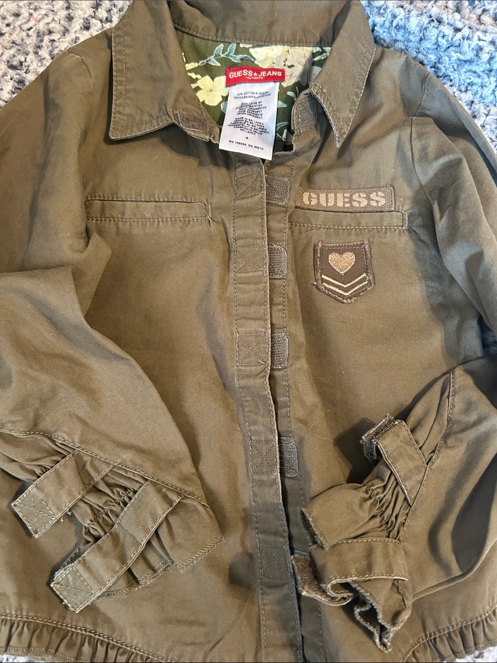 GUESS Olive Green Cotton Utility Jean Jacket for Kids